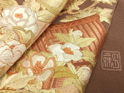 平和屋着物●豪華色留袖　中国三大刺繍　相良刺繍　総刺繍　作家物　松竹梅　風景文　金糸　正絹　逸品　未使用　AABL2923fy