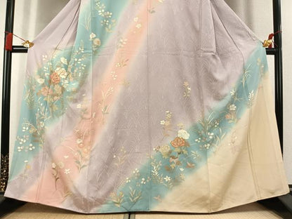 平和屋着物●訪問着　駒刺繍　草花文　暈し染め　金彩　正絹　逸品　AABL2927fy