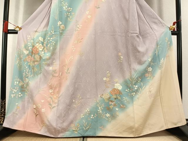 平和屋着物●訪問着　駒刺繍　草花文　暈し染め　金彩　正絹　逸品　AABL2927fy