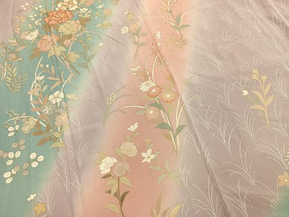平和屋着物●訪問着　駒刺繍　草花文　暈し染め　金彩　正絹　逸品　AABL2927fy