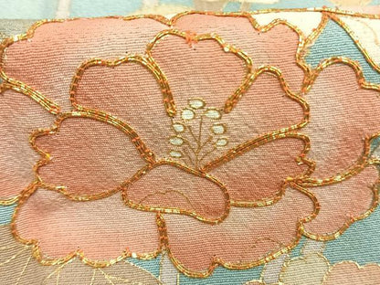 平和屋着物●訪問着　駒刺繍　草花文　暈し染め　金彩　正絹　逸品　AABL2927fy