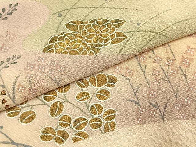 平和屋着物●訪問着　絞り　草花文　暈し染め　金彩　やまと誂製　正絹　逸品　AABL2932fy