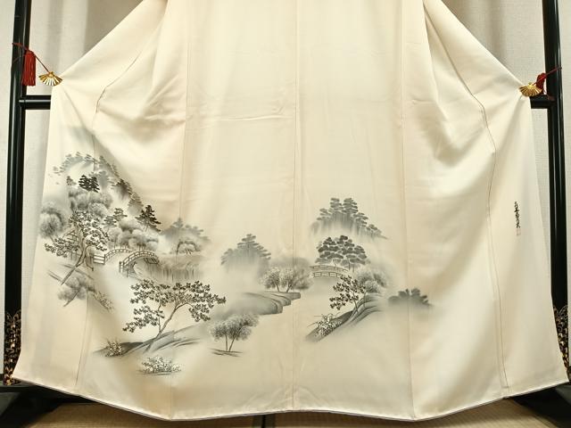 平和屋着物●訪問着　水墨書の美　手描き　風景文　暈し染め　正絹　逸品　AABL2933fy