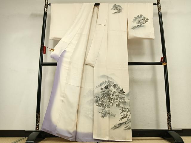 平和屋着物●訪問着　水墨書の美　手描き　風景文　暈し染め　正絹　逸品　AABL2933fy