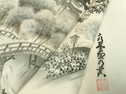 平和屋着物●訪問着　水墨書の美　手描き　風景文　暈し染め　正絹　逸品　AABL2933fy