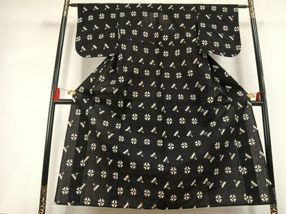 平和屋着物●久留米絣　単衣　扇面文　黒地　綿　逸品　AABL2934fy