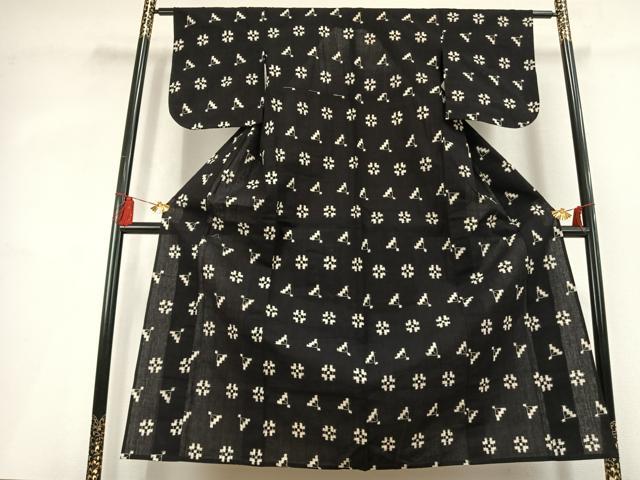 平和屋着物●久留米絣　単衣　扇面文　黒地　綿　逸品　AABL2934fy
