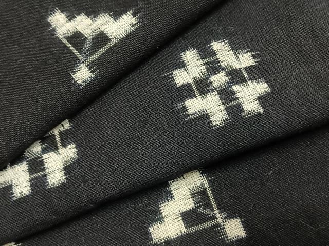 平和屋着物●久留米絣　単衣　扇面文　黒地　綿　逸品　AABL2934fy