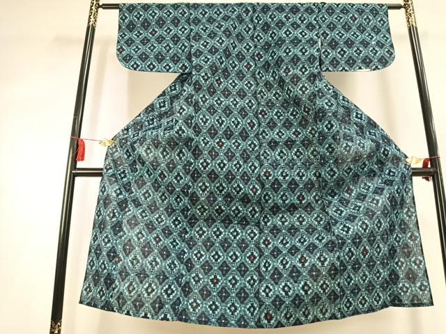 平和屋着物●久留米絣　単衣　亀甲花文　綿　逸品　AABL2935fy