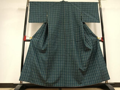 平和屋着物●越後花織紬　幾何学文様　正絹　逸品　AABL2937fy