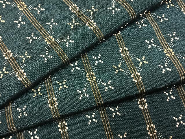 平和屋着物●越後花織紬　幾何学文様　正絹　逸品　AABL2937fy