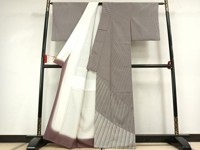 平和屋着物●訪問着　本塩沢　やまだ織　抽象文様　正絹　逸品　AABL2940fy