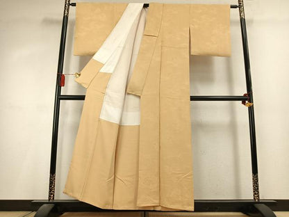 平和屋着物●上質な色無地　風景地紋　飴色　正絹　逸品　AABL2941fy