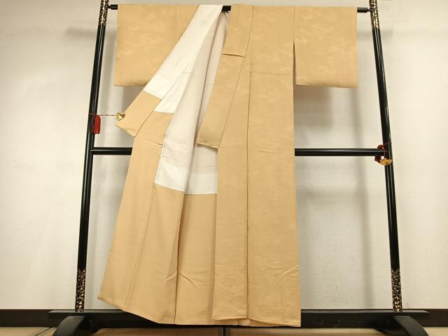 平和屋着物●上質な色無地　風景地紋　飴色　正絹　逸品　AABL2941fy