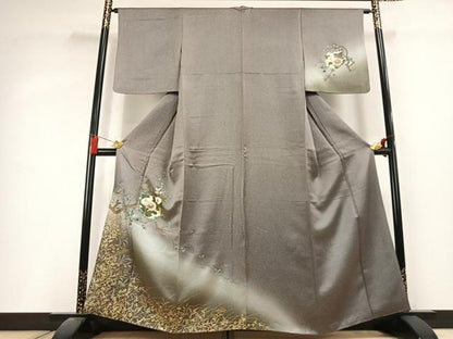 平和屋着物●訪問着　草花文　暈し染め　金銀彩　正絹　逸品　AABL2943fy