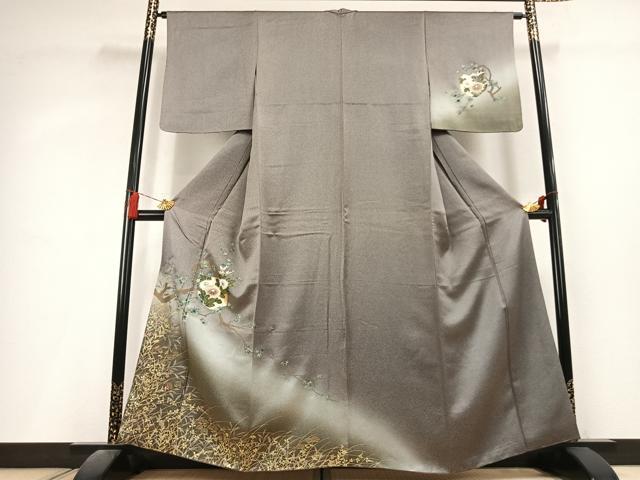 平和屋着物●訪問着　草花文　暈し染め　金銀彩　正絹　逸品　AABL2943fy