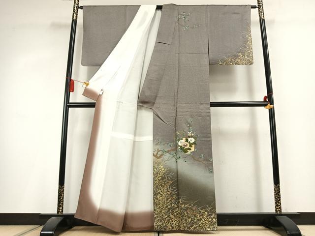 平和屋着物●訪問着　草花文　暈し染め　金銀彩　正絹　逸品　AABL2943fy
