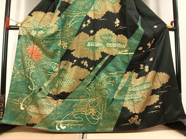 平和屋着物●訪問着　駒刺繍　雲取り花文　黒地　金銀彩　やまと誂製　正絹　逸品　AABL2945fy