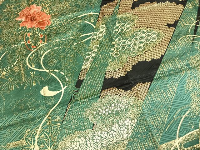 平和屋着物●訪問着　駒刺繍　雲取り花文　黒地　金銀彩　やまと誂製　正絹　逸品　AABL2945fy
