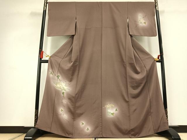 平和屋着物●訪問着　手描き　竹屋町刺繍　蔦の葉枝松文　暈し染め　金銀糸　正絹　逸品　AABL2946fy