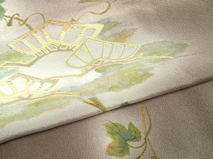 平和屋着物●訪問着　手描き　竹屋町刺繍　蔦の葉枝松文　暈し染め　金銀糸　正絹　逸品　AABL2946fy