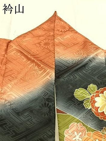 平和屋着物●豪華振袖　駒刺繍　熨斗花鳥文　暈し染め　黒地　金彩　正絹　逸品　AABL2947fy