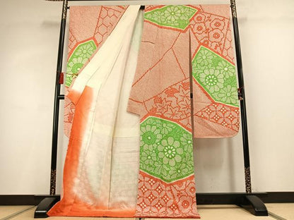 平和屋着物●豪華振袖　総絞り　切嵌花文　正絹　逸品　AABL2949fy