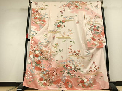 平和屋着物●豪華振袖　駒刺繍　風景花文　暈し染め　正絹　逸品　AABL2951fy