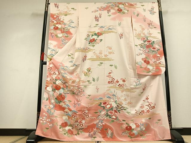 平和屋着物●豪華振袖　駒刺繍　風景花文　暈し染め　正絹　逸品　AABL2951fy