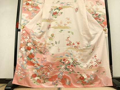 平和屋着物●豪華振袖　駒刺繍　風景花文　暈し染め　正絹　逸品　AABL2951fy