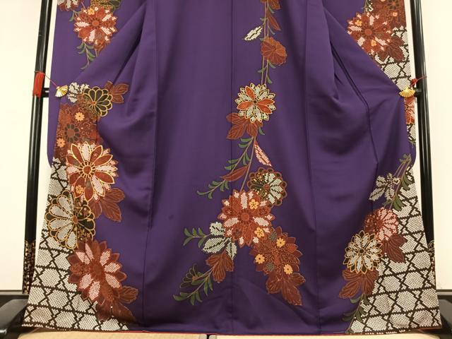 平和屋着物●豪華振袖　駒刺繍　草花文　正絹　逸品　AABL2952fy
