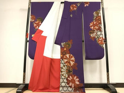 平和屋着物●豪華振袖　駒刺繍　草花文　正絹　逸品　AABL2952fy