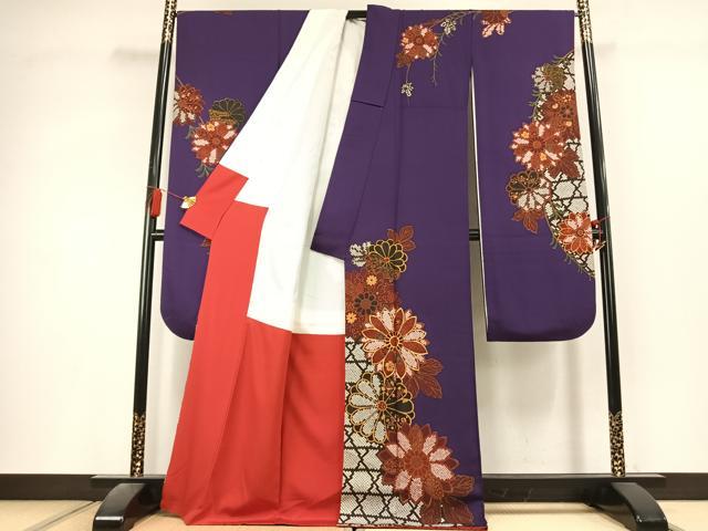 平和屋着物●豪華振袖　駒刺繍　草花文　正絹　逸品　AABL2952fy