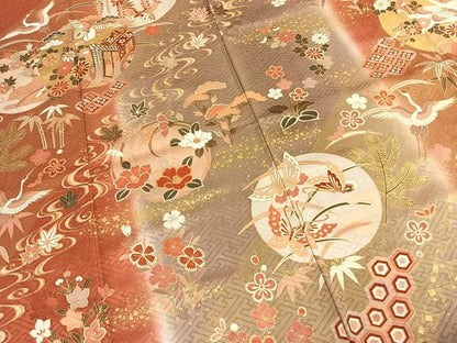 平和屋着物●豪華振袖　駒刺繍　舞蝶花鳥文　暈し染め　金彩　正絹　逸品　AABL2953fy