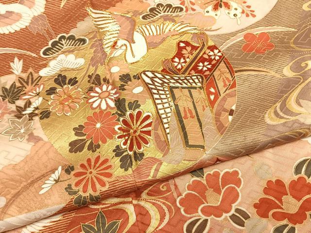 平和屋着物●豪華振袖　駒刺繍　舞蝶花鳥文　暈し染め　金彩　正絹　逸品　AABL2953fy