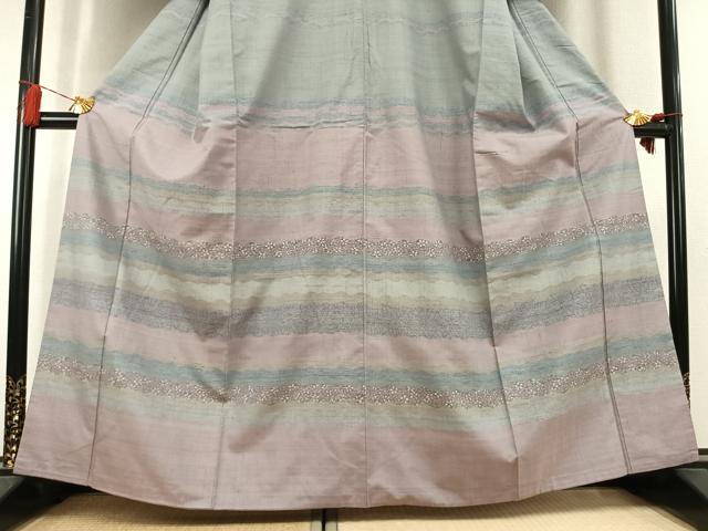 平和屋着物●小千谷紬　訪問着　横段花文　証紙付き　正絹　逸品　AABL2954fy