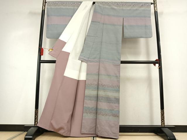 平和屋着物●小千谷紬　訪問着　横段花文　証紙付き　正絹　逸品　AABL2954fy