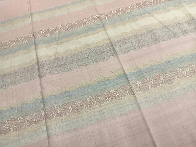 平和屋着物●小千谷紬　訪問着　横段花文　証紙付き　正絹　逸品　AABL2954fy