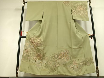 平和屋着物●訪問着　中国三大刺繍　スワトウ刺繍　汕頭刺繍　総刺繍　吉祥花文　暈し染め　正絹　逸品　AABL2956fy