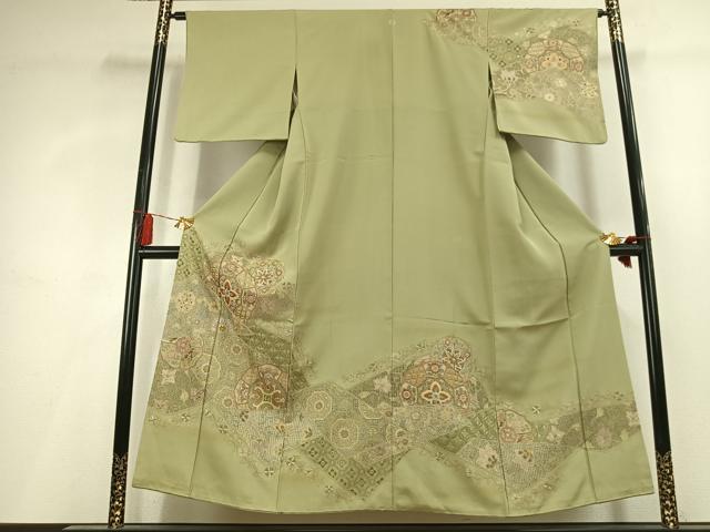 平和屋着物●訪問着　中国三大刺繍　スワトウ刺繍　汕頭刺繍　総刺繍　吉祥花文　暈し染め　正絹　逸品　AABL2956fy