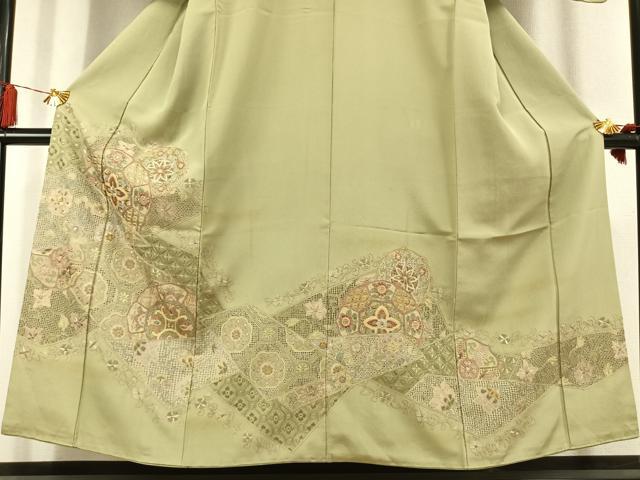 平和屋着物●訪問着　中国三大刺繍　スワトウ刺繍　汕頭刺繍　総刺繍　吉祥花文　暈し染め　正絹　逸品　AABL2956fy