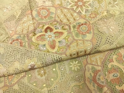 平和屋着物●訪問着　中国三大刺繍　スワトウ刺繍　汕頭刺繍　総刺繍　吉祥花文　暈し染め　正絹　逸品　AABL2956fy