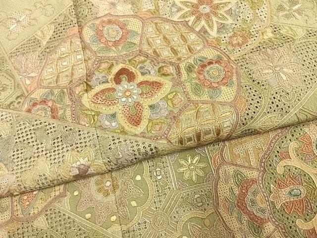 平和屋着物●訪問着　中国三大刺繍　スワトウ刺繍　汕頭刺繍　総刺繍　吉祥花文　暈し染め　正絹　逸品　AABL2956fy