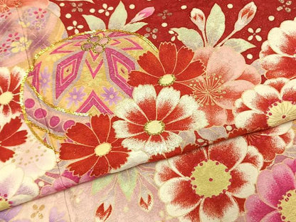 平和屋着物●豪華振袖　駒刺繍　草花鞠文　暈し染め　金彩　銀通し地　正絹　逸品　AABL2958fy