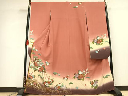 平和屋着物●豪華振袖　御所車花文　暈し染め　金彩　正絹　逸品　AABL2961fy