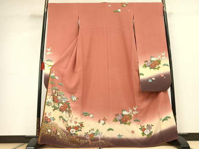 平和屋着物●豪華振袖　御所車花文　暈し染め　金彩　正絹　逸品　AABL2961fy