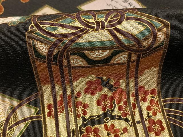 平和屋着物●松尾光琳　黒留袖　貝桶人物花文　金糸　金彩　正絹　逸品　AABL2962fy