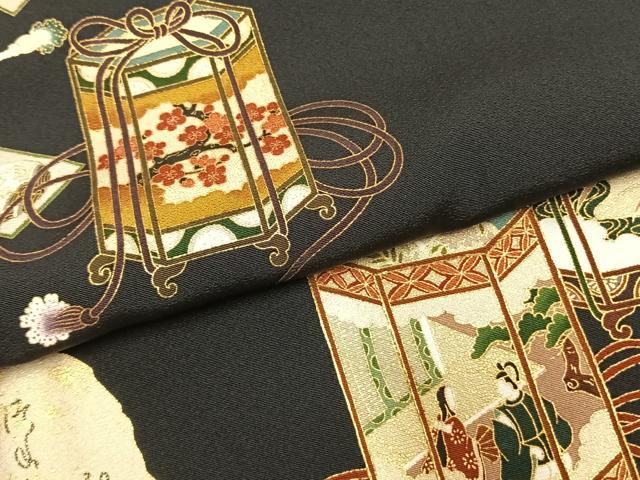 平和屋着物●松尾光琳　黒留袖　貝桶人物花文　金糸　金彩　正絹　逸品　AABL2962fy