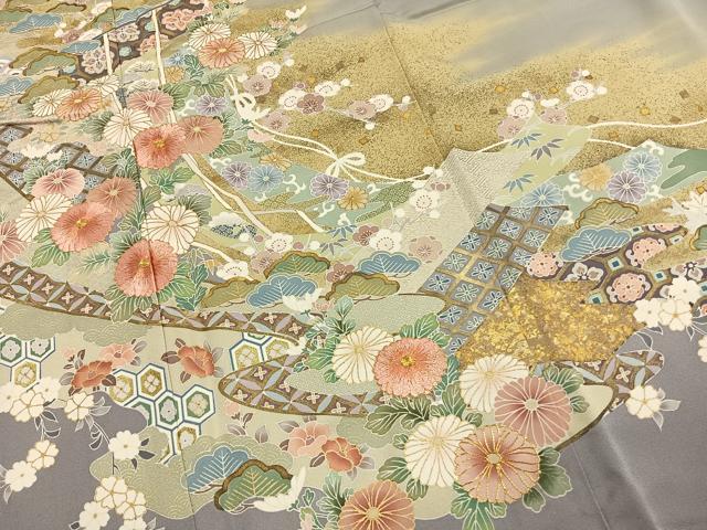 平和屋着物●豪華色留袖　作家物　駒刺繍　草花文　暈し染め　金彩　正絹　逸品　未使用　AABL2963fy