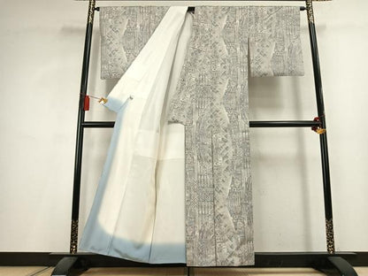 平和屋着物●本場大島紬　白大島　9マルキ　総絣　幾何学花文　正絹　逸品　AABL2964fy